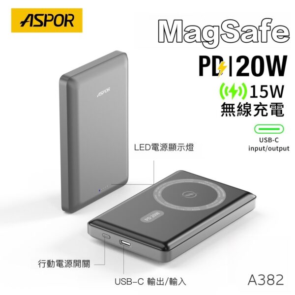 A382 超薄大磁吸容量行動電源10000
