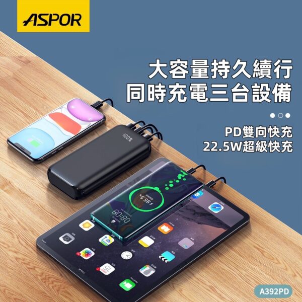 A392PD 25000輕薄大容量 22.5W超級快充數顯行動電源