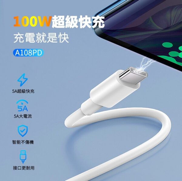 A108CC 100W PD數據線 超級快充