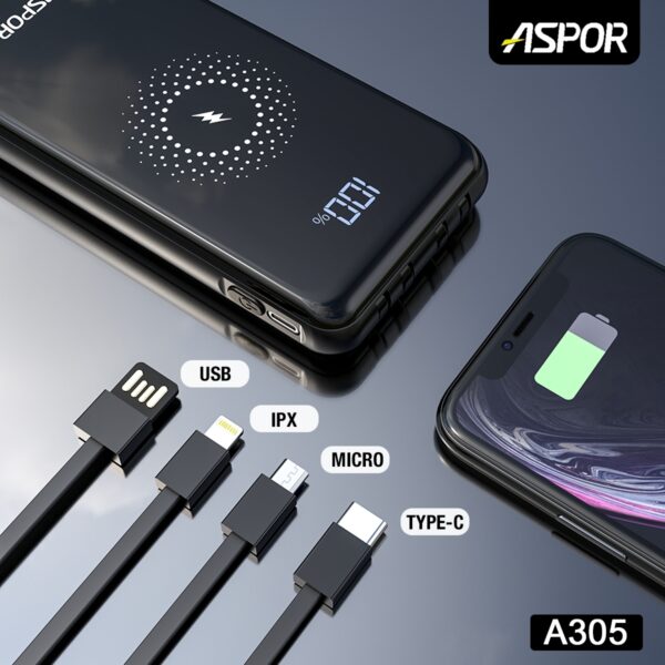 A305 自帶四線PD+QC快充 無線快充行動電源