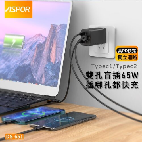 DS-651 65W 雙GaN 獨立迴路 真PD快充