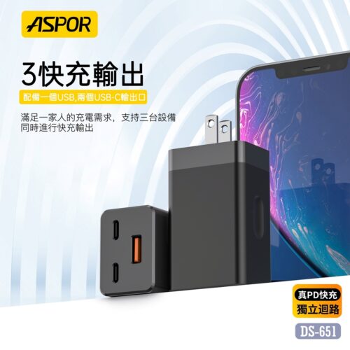 DS-651 65W 雙GaN 獨立迴路 真PD快充