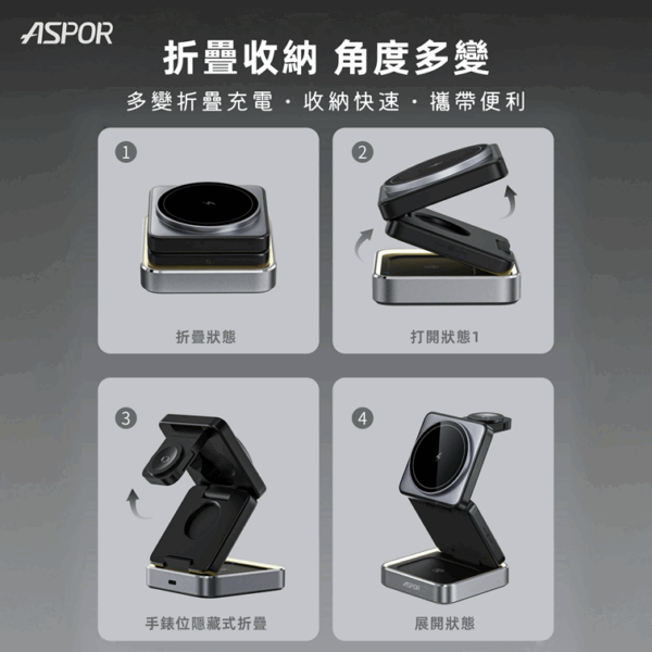 W90 小魔方磁吸四合一折疊無線充電座 22W快充