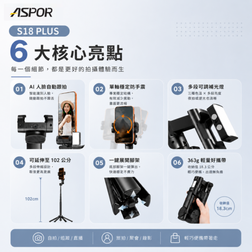S18 PLUS AI智能跟拍穩定器